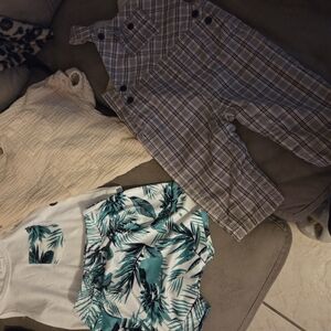 Plaid Overalls and Leaf Print Baby Outfit